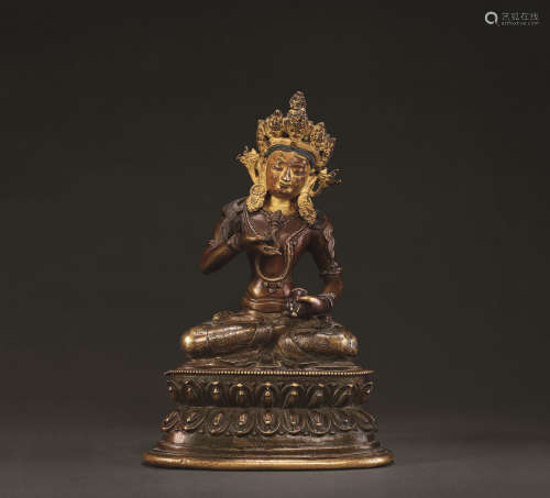 十八世紀 金剛薩埵（嵌銀嵌紅銅金剛薩埵）西藏合金銅泥金