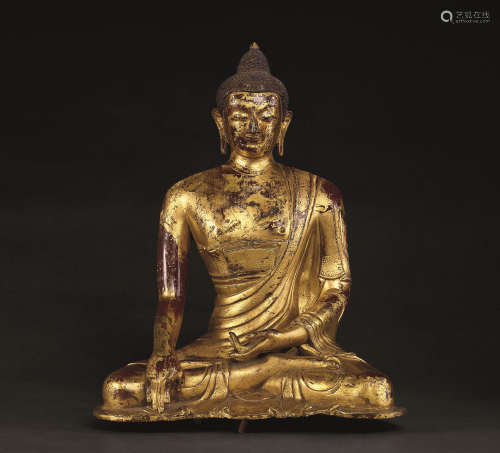 十七世紀 釋迦牟尼 北京宮廷 黃銅鎏金外飾漆金單體澆鑄