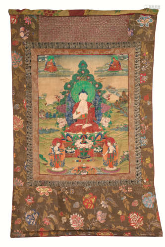 十八世紀 釋迦牟尼佛 西藏 棉布礦物顏料