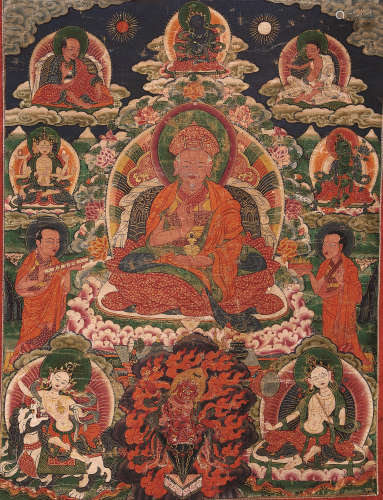 十八世紀 竹巴噶舉上師  西藏  棉布礦物顏料
