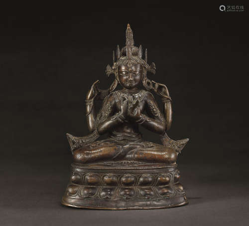13世紀 四臂觀音像 西藏 合金銅