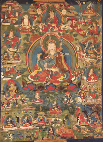 十八世紀 蓮花生 西藏 棉布礦物顏料