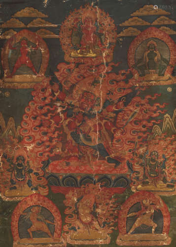 十八世紀 馬頭金剛 西藏 棉布礦物顏料