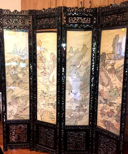 Four-Piece Chinese Hard Wood Screen with Kesi
