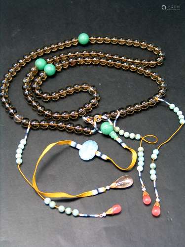 Chinese Chao Zhu Necklace, Crystal and Peking Glass Beads.