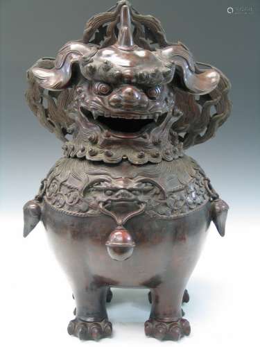 Large Chinese Bronze Incense Burner of A Foo Dog.