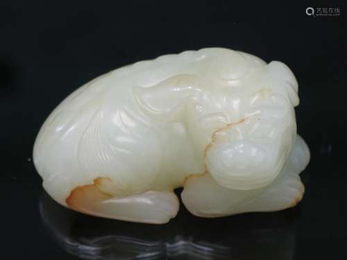 Chinese White Jade Carving of a Beast