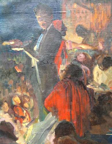 Street Preacher/The Sermon oil on canvas signed verso by Gladys Nelson Smith(1890-1980), American DC Artist, in newcomb macklin frame.