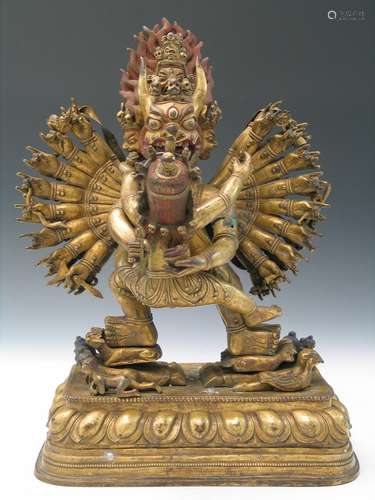 Large Gilt Bronze Figure of Yamantaka