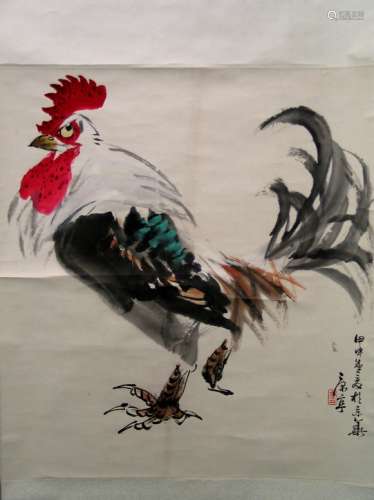 Chinese Water Color Painting of A Rooster, Signed Kang Ning.