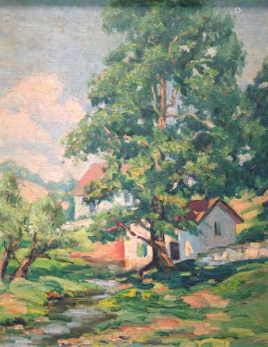 Impressionist Summer Landscape oil on board, American.