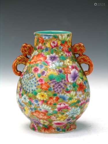 Chinese Famille Rose Hundreds Flowers Porcelain Vase
