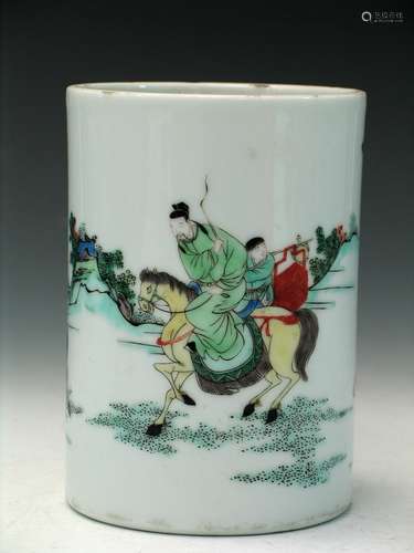 Chinese Famille Verte Porcelain Brush Pot