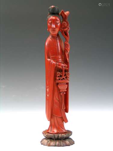 Chinese Carved Lacquer Statue of Meiren, Qing Dynasty.