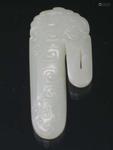 Chinese Imperial Carved White Jade Scroll Buckle