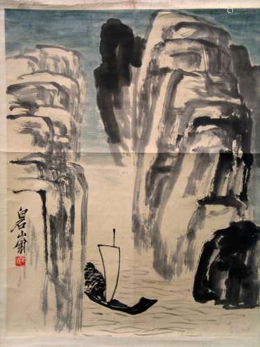 Chinese Ink and Water Color Painting, Signed Bai Shi Shan Weng.