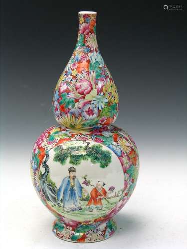 Chinese Double Gourd Famille Rose Porcelain Vase, Qianlong Mark