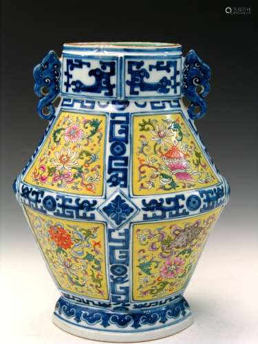 Chinese Blue and White and Famille Rose Porcelain Vase.