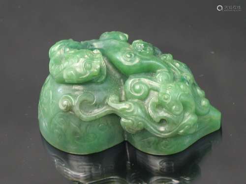 Chinese Imperial Carved Spinach Jade Seal