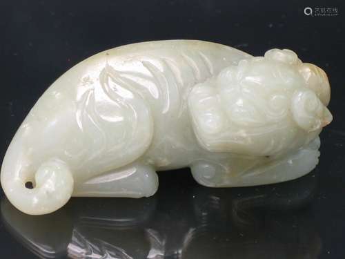 Chinese Celadon Jade Carving of a Beast.