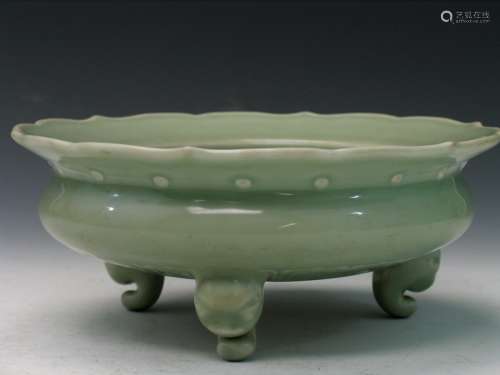 Chinese Celadon Porcelain Tripod Censor.