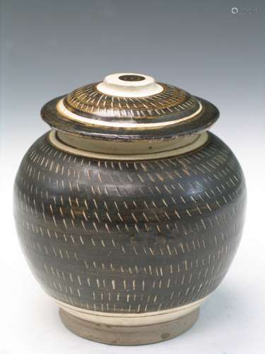 Chinese Black Glaze Jar with Lid