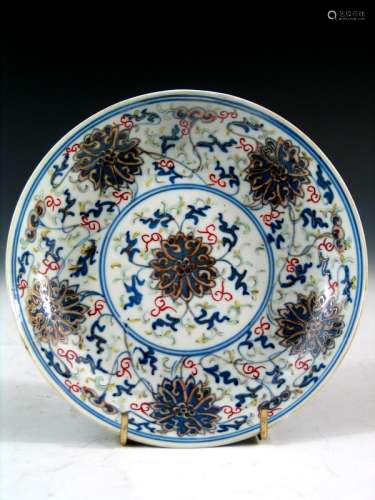 Chinese Doucai Porcelain Plate, Guangxu Mark.
