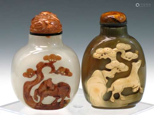 Two Chinese Agate Snuff Bottles.