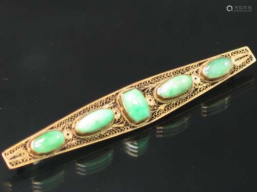 Chinese 14K Gold Carved Jadeite Brooch.