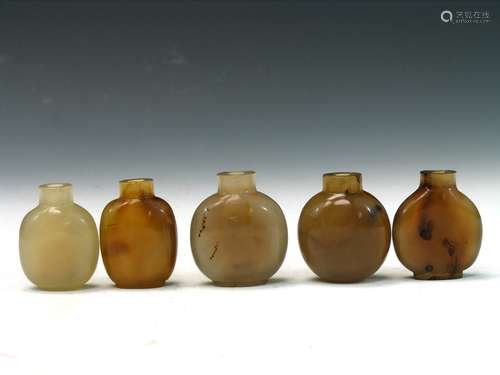 Five Chinese Agate Snuff Bottles.