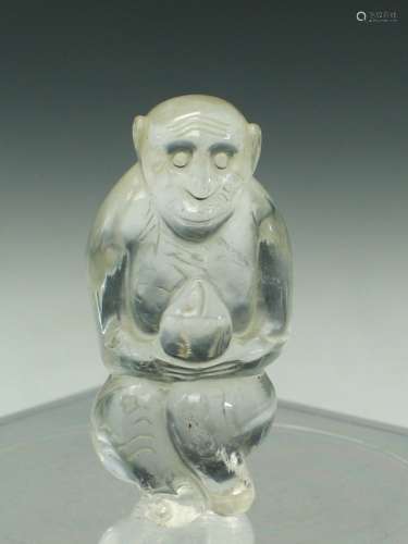 Chinese Rock Crystal Carving of A monkey Holding a Peach