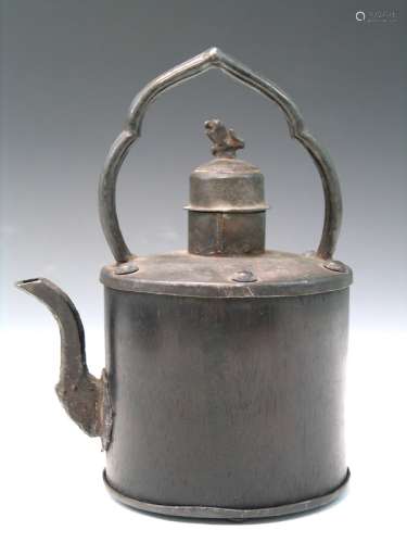 Chinese Black Wood and Metal Teapot.