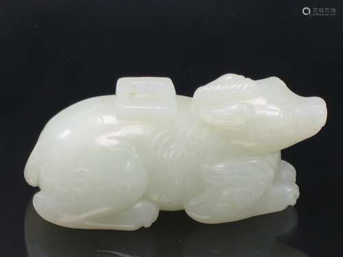 Chinese Celadon White Jade Carving of a Buffalo