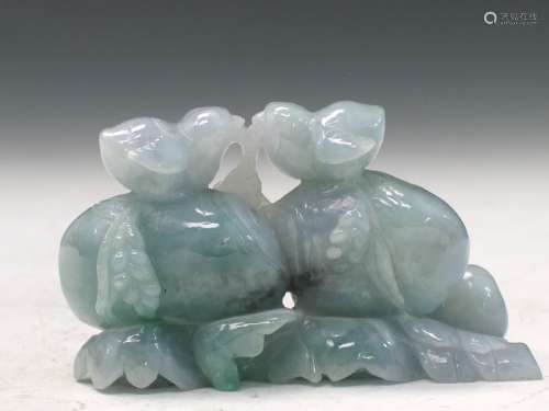 Chinese Jadeite Carving of Two Chicken.