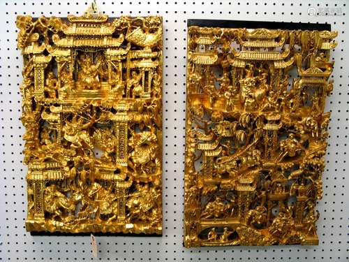 Pair of Chinese Carved Gilt Wood Panels