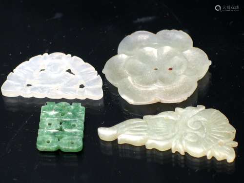 Four Antique Chinese Jade Flowers