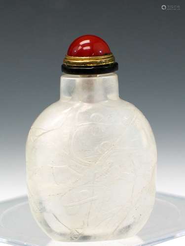 Chinese Carved Rock Crystal Snuff Bottle