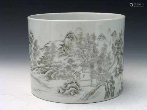 Chinese Grisaille Porcelain Brush Pot