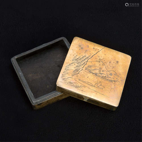 山水纹铜墨盒