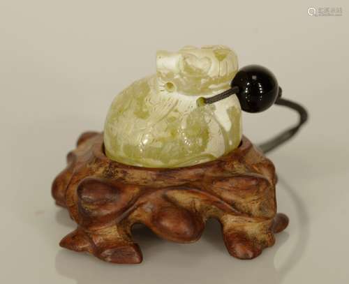 Chinese Jade Dragon w/ Wood Base