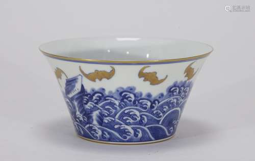 Chinese Blue/White w/ Gilt Line Bowl