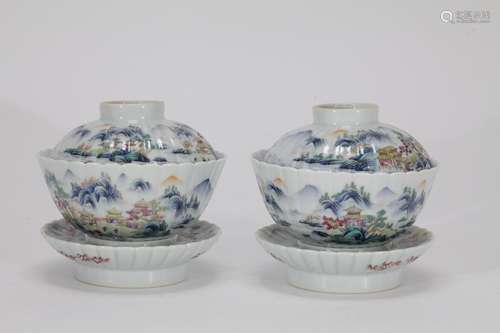 Pair of Chinese Famille Rose Bowl, Marked