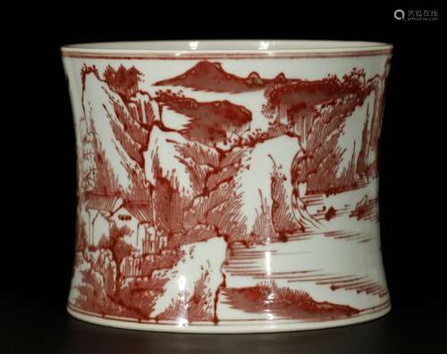 Chinese copper red porcelain brush pot