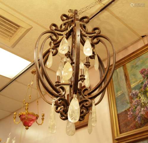 American Wrought Iron w/ Rock Crystals Chandelier