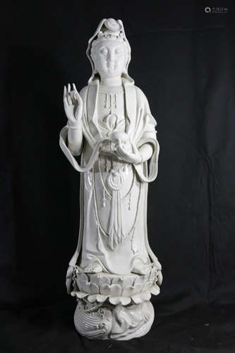 Chinese Blanc de Chine Large Porcelain Guanyin