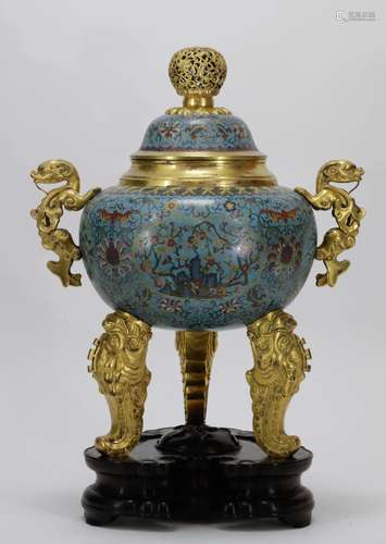 19th C. Chinese Cloisonne Enamel Incense Burner