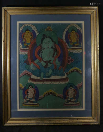 Tibetan Thangka w/ 5 Buddhas