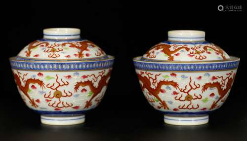 Chinese famille rose porcelain bowl with covers