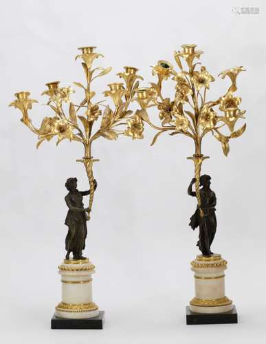 Pair of 19th C. Bronze Candle Holder w/ MarbleBase