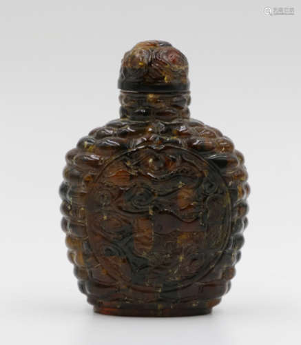 19th C./ Republic Amber Carved Snuff Bottle